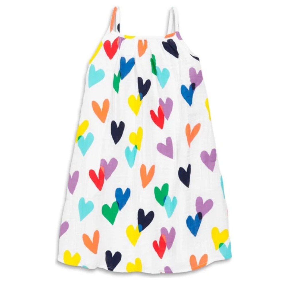 Primary Rainbow Hearts Cotton Gauze Dress - Size 12